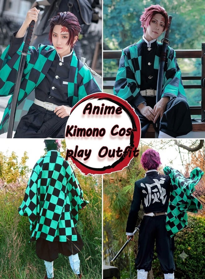 Kidzilla Tanjiro Kamado Demon Slayer Green Checkered Anime Swordsman Costume for kids –Robe Set for Cosplay & Halloween XXXL - Image 5
