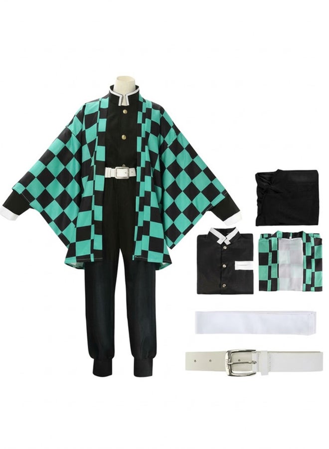 Kidzilla Tanjiro Kamado Demon Slayer Green Checkered Anime Swordsman Costume for kids –Robe Set for Cosplay & Halloween XXXL - Image 1