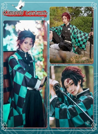Tanjiro Kamado Demon Slayer Green Checkered Anime Swordsman Costume for kids –Robe Set for Cosplay & Halloween XXXL - view 3