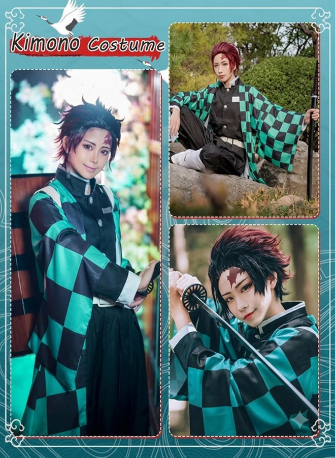 Kidzilla Tanjiro Kamado Demon Slayer Green Checkered Anime Swordsman Costume for kids –Robe Set for Cosplay & Halloween XXXL - Image 3
