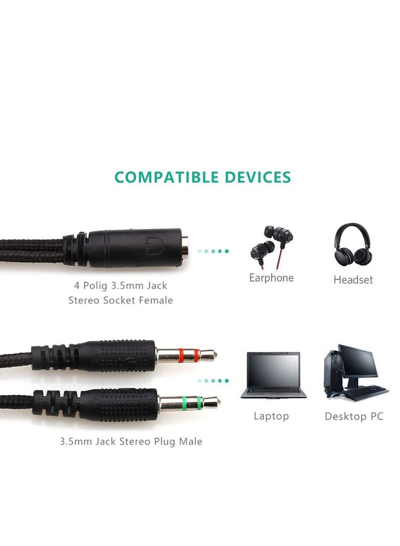 Y&D Headset Splitter Headphone Microphone Adapter 3.5mm for Audio Stereo and MIC Phones Computers MP3 Tablet -22CM - Image 2