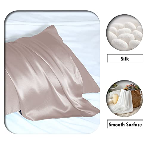Suatien Natural Mulberry Silk Pillowcase for Hair and Skin Queen Size 20"X30" Silk Pillow Case with Hidden Zipper Soft Breathable Smooth Cooling Silk Pillow Covers for Sleeping(Apricot Gray,Queen,1Pcs) - Image 2