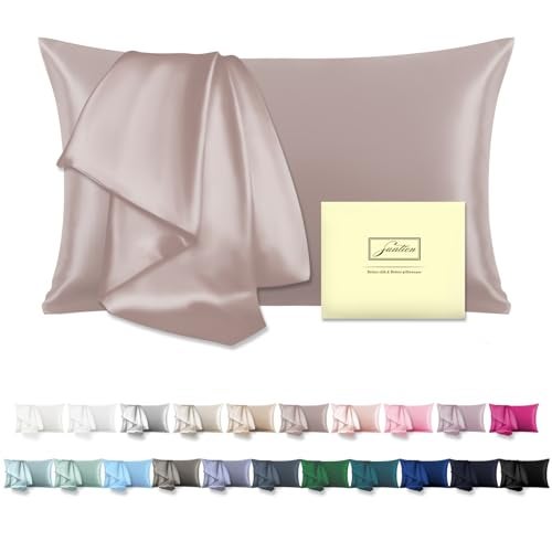 Suatien Natural Mulberry Silk Pillowcase for Hair and Skin Queen Size 20"X30" Silk Pillow Case with Hidden Zipper Soft Breathable Smooth Cooling Silk Pillow Covers for Sleeping(Apricot Gray,Queen,1Pcs) - Image 1