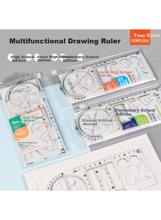 Truecolor Multifunctional Rotating Middle School Student Geometry Drawing Circle Protractor Mathematical Ruler Parallel Ruler Student Creative Drawing Hand Copy Report Template Zc811b - Image 2
