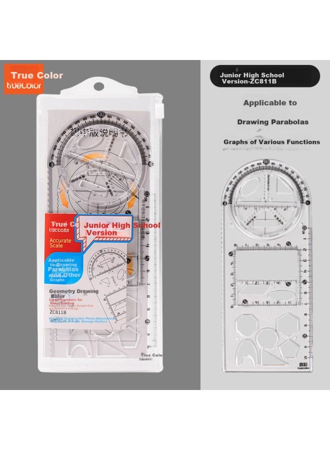 Truecolor Multifunctional Rotating Middle School Student Geometry Drawing Circle Protractor Mathematical Ruler Parallel Ruler Student Creative Drawing Hand Copy Report Template Zc811b - Image 1