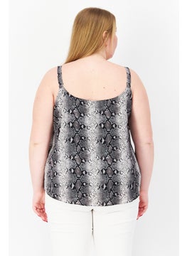 Bar III Women Plus Size Scoop Neck Sleeveless Printed Blouse, Black Combo  - Image 2