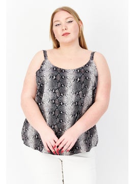 Bar III Women Plus Size Scoop Neck Sleeveless Printed Blouse, Black Combo  - Image 1