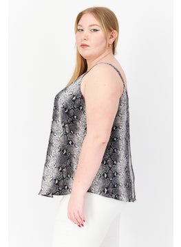 Bar III Women Plus Size Scoop Neck Sleeveless Printed Blouse, Black Combo  - Image 3