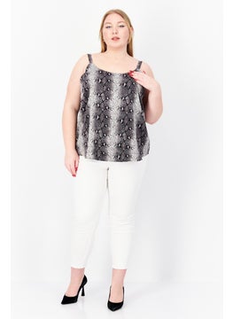 Bar III Women Plus Size Scoop Neck Sleeveless Printed Blouse, Black Combo  - Image 4