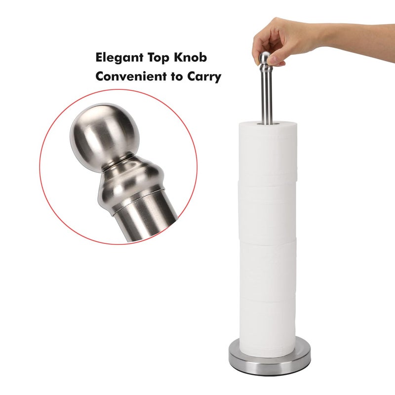 exilon Toilet Paper Holder Stand Holding Up to 5 Paper Rolls, Free-Standing Spare Rolls Storage Holder, Stainless Steel (Brushed Nickel) - Image 2