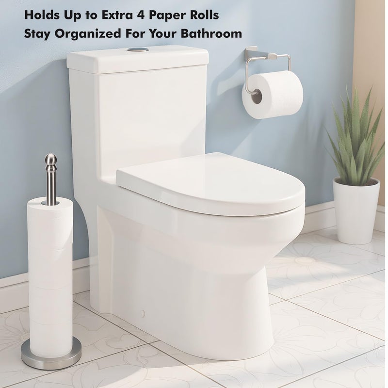 exilon Toilet Paper Holder Stand Holding Up to 5 Paper Rolls, Free-Standing Spare Rolls Storage Holder, Stainless Steel (Brushed Nickel) - Image 4