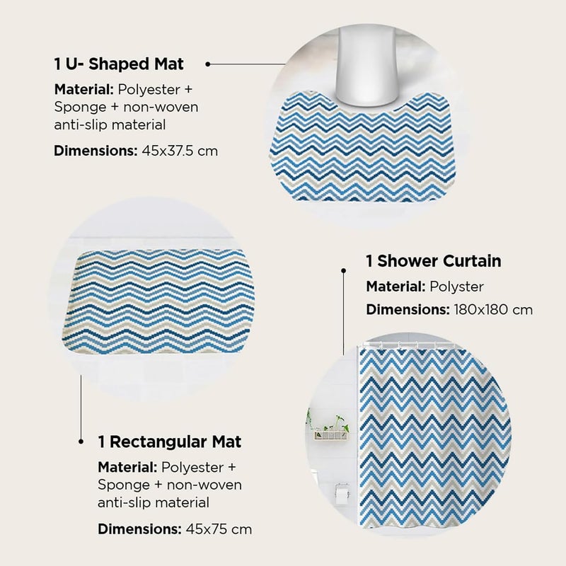 Kuber Industries Shower Curtain & Bathmat Set | Non-Slip Bath mats for Bathroom | Easy-Slide Curtains | Polyester Curtain or Bathmat for Bath Décor | YX0137-3T | 3 Pcs Set | Multicolor - Image 3