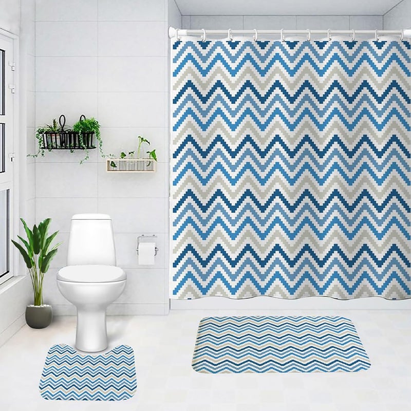 Kuber Industries Shower Curtain & Bathmat Set | Non-Slip Bath mats for Bathroom | Easy-Slide Curtains | Polyester Curtain or Bathmat for Bath Décor | YX0137-3T | 3 Pcs Set | Multicolor - Image 1