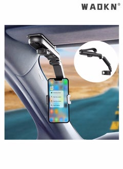 WAOKN Car Phone Holder for Sun Visor, 1080° Rotatable Sun Visor Car Phone Mount Foldable Dashboard Phone Holder for Car, Universal Adjustable Spring Clip Car Cell Phone Stand for All Phone  - Image 1