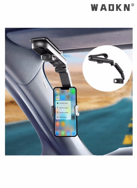 Car Phone Holder for Sun Visor, 1080° Rotatable Sun Visor Car Phone Mount Foldable Dashboard Phone Holder for Car, Universal Adjustable Spring Clip Car Cell Phone Stand for All Phone