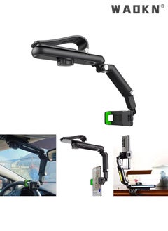 WAOKN Car Phone Holder for Sun Visor, 1080° Rotatable Sun Visor Car Phone Mount Foldable Dashboard Phone Holder for Car, Universal Adjustable Spring Clip Car Cell Phone Stand for All Phone  - Image 2