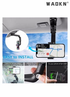 WAOKN Car Phone Holder for Sun Visor, 1080° Rotatable Sun Visor Car Phone Mount Foldable Dashboard Phone Holder for Car, Universal Adjustable Spring Clip Car Cell Phone Stand for All Phone  - Image 4