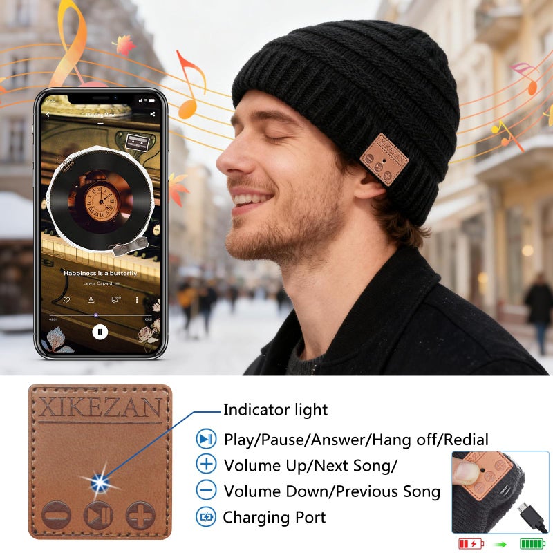 XIKEZAN Bluetooth Hat Beanie,Novelty Headwear Christmas Stocking Stuffers Gifts for Men Women Him Her Teen Boy Teen Girl Teenage Black - Image 3
