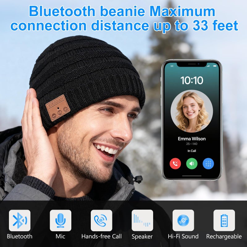 XIKEZAN Bluetooth Hat Beanie,Novelty Headwear Christmas Stocking Stuffers Gifts for Men Women Him Her Teen Boy Teen Girl Teenage Black - Image 2