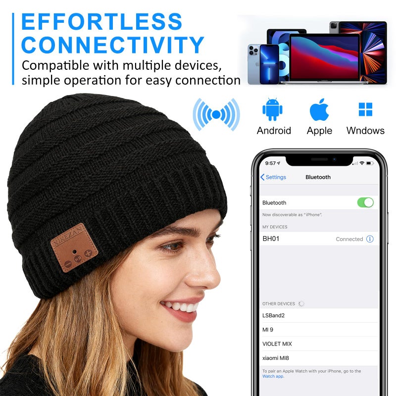XIKEZAN Bluetooth Hat Beanie,Novelty Headwear Christmas Stocking Stuffers Gifts for Men Women Him Her Teen Boy Teen Girl Teenage Black - Image 4