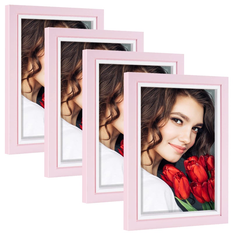 LBECUA 4x6 Picture Frame Set of 4  Pink Picture Frames with HD Plexiglass Display Photo 4x6  Horizontal and Vertical for Wall and Tabletop - Image 1