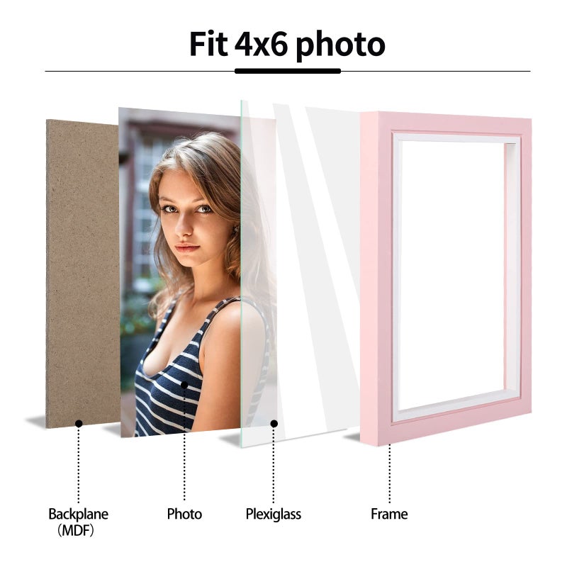 LBECUA 4x6 Picture Frame Set of 4  Pink Picture Frames with HD Plexiglass Display Photo 4x6  Horizontal and Vertical for Wall and Tabletop - Image 3