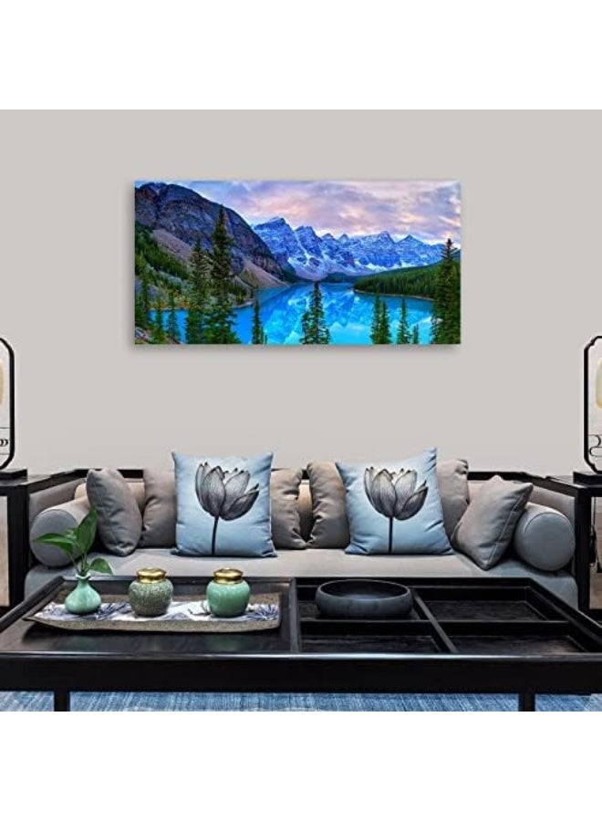 Home Trove Mountain Lake Wall Art Living Room Wall Decor Banff National Park Nature Landscape Canvas Picture Blue Sky Water Forest Canvas Print Artwork For Bedroom Office Home Framed Ready To Hang 20" X 40" - Image 2