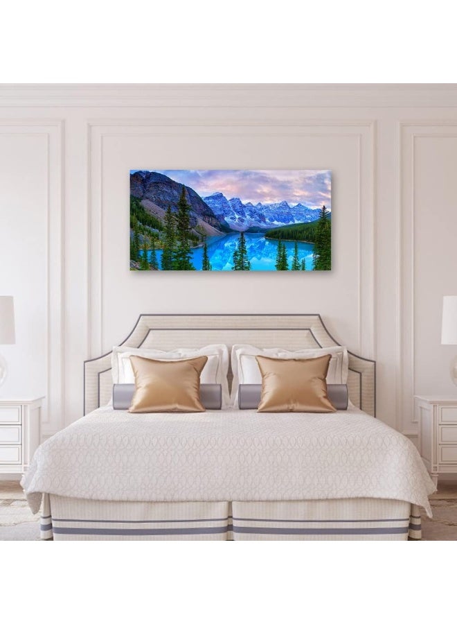 Home Trove Mountain Lake Wall Art Living Room Wall Decor Banff National Park Nature Landscape Canvas Picture Blue Sky Water Forest Canvas Print Artwork For Bedroom Office Home Framed Ready To Hang 20" X 40" - Image 4