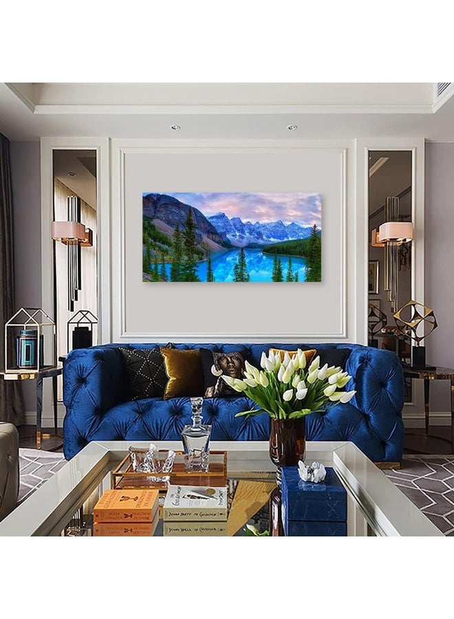 Home Trove Mountain Lake Wall Art Living Room Wall Decor Banff National Park Nature Landscape Canvas Picture Blue Sky Water Forest Canvas Print Artwork For Bedroom Office Home Framed Ready To Hang 20" X 40" - Image 5