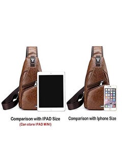 Elios Elios Men's PU Leather Multipurpose Daypack Shoulder Sling Bag Chest Crossbody Shoulder Chest Travel Bag with USB Charging Port Black  - Image 5