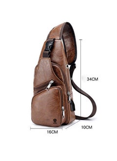 Elios Elios Men's PU Leather Multipurpose Daypack Shoulder Sling Bag Chest Crossbody Shoulder Chest Travel Bag with USB Charging Port Black  - Image 4