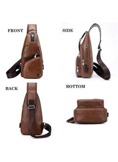 Elios Elios Men's PU Leather Multipurpose Daypack Shoulder Sling Bag Chest Crossbody Shoulder Chest Travel Bag with USB Charging Port Black  - Image 3