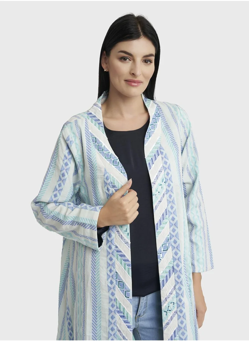 كشخة Cotton Jacquard Geometric Print Jacket