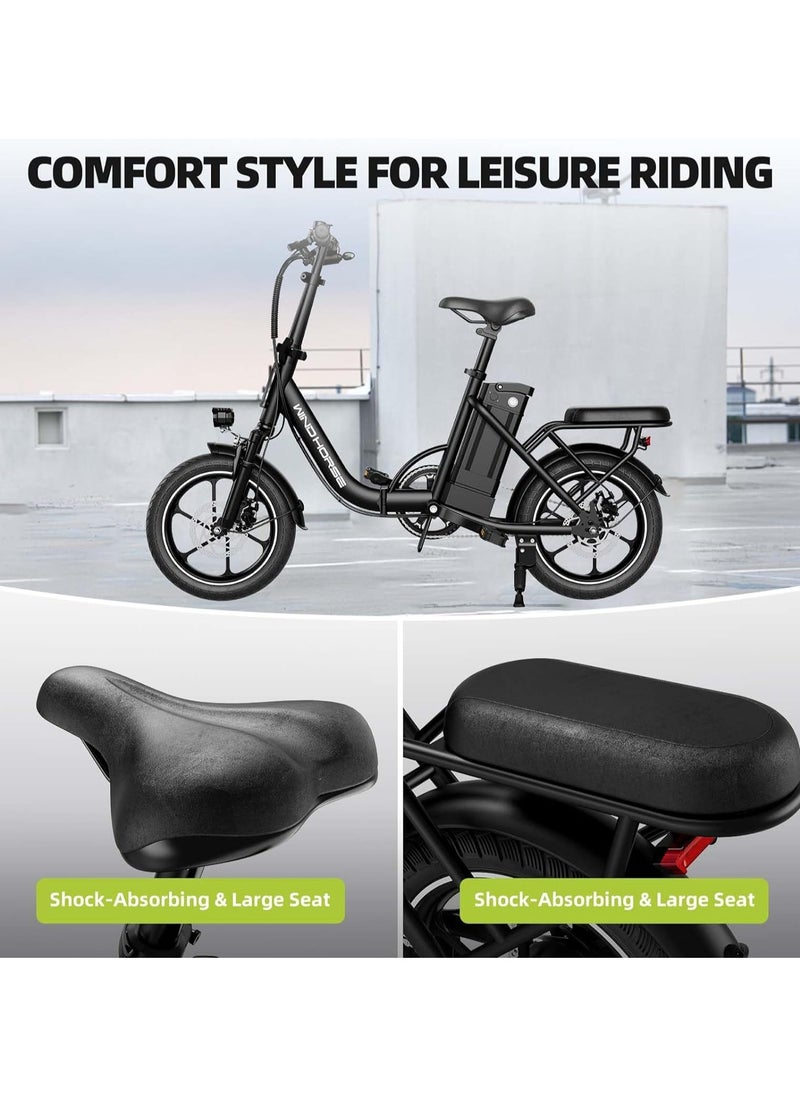 Wind Horse Folding Electric Bike with 350W High Speed Motor, 36V 8AH Battery, 40 KM/H Speed, 35 KM Range, Dual Disk Brakes, Carbon Alloy Frame and 16 Inches Tires, Front Suspension Fort, Portable Electric Bike with Dual Seat  - Image 3