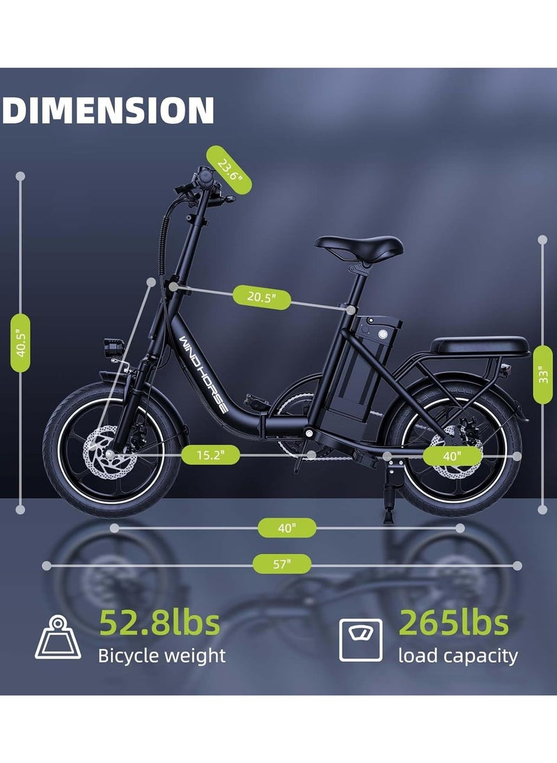 Wind Horse Folding Electric Bike with 350W High Speed Motor, 36V 8AH Battery, 40 KM/H Speed, 35 KM Range, Dual Disk Brakes, Carbon Alloy Frame and 16 Inches Tires, Front Suspension Fort, Portable Electric Bike with Dual Seat  - Image 2