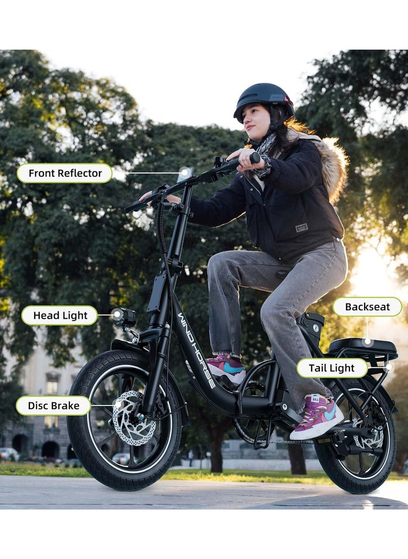 Wind Horse Folding Electric Bike with 350W High Speed Motor, 36V 8AH Battery, 40 KM/H Speed, 35 KM Range, Dual Disk Brakes, Carbon Alloy Frame and 16 Inches Tires, Front Suspension Fort, Portable Electric Bike with Dual Seat  - Image 4