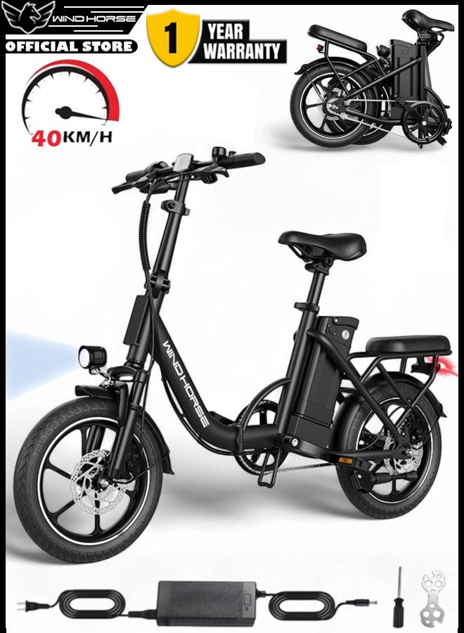 حصان الريح دراجة كهربائية قابلة للطي بمحرك عالي السرعة 350 واط، بطارية 36 فولت 8 أمبير، سرعة 40 كم/ساعة، مدى 35 كم، فرامل قرصية مزدوجة، إطار من سبائك الكربون، إطارات 16 بوصة، شوكة تعليق أمامية، دراجة كهربائية محمولة بمقعد مزدوج - Image 1