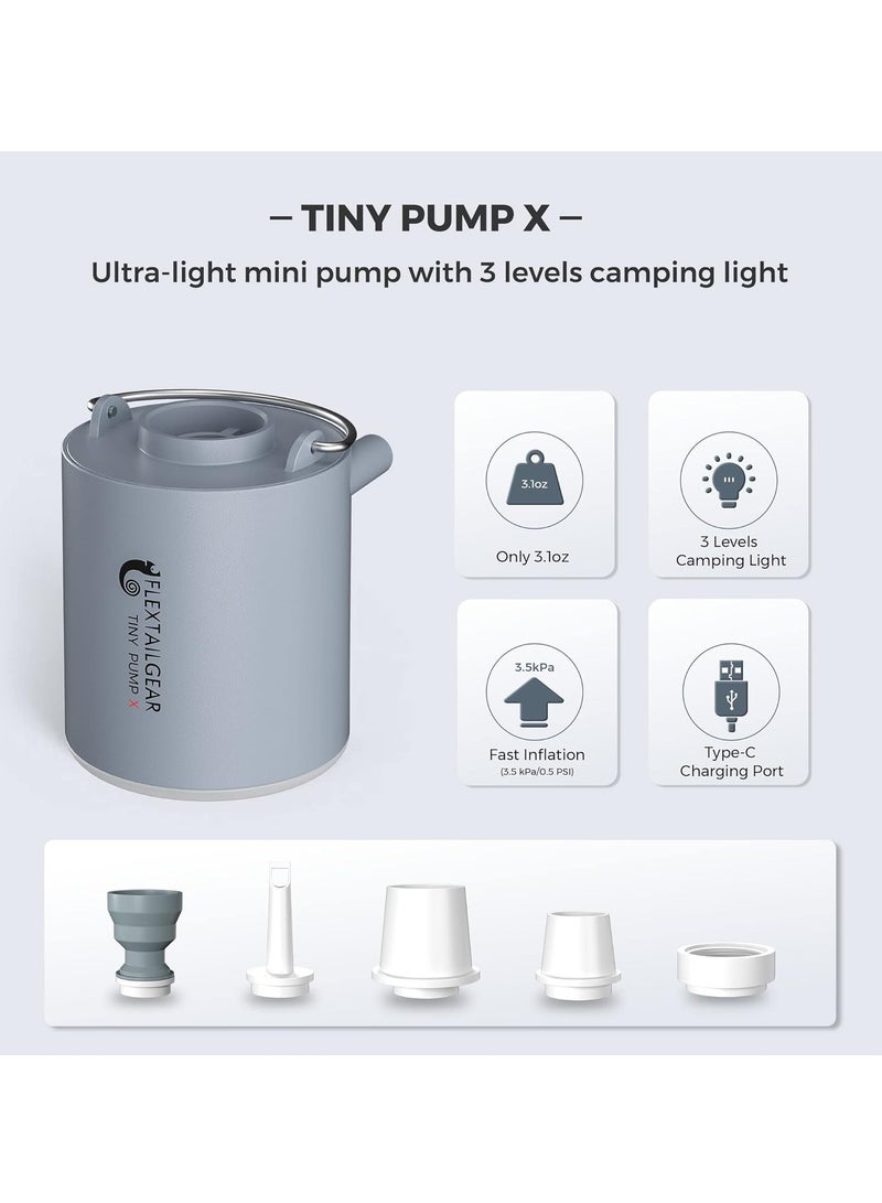 FLEXTAIL FLEXTAILGEAR Tiny Pump X Portable Air Pump+ Camping Light Ultra-Mini Air Pump with 1300mAh Battery USB Rechargeable for Sleeping Pads Pool Floats Air Bed Air Mattress Swimming Ring  - Image 3