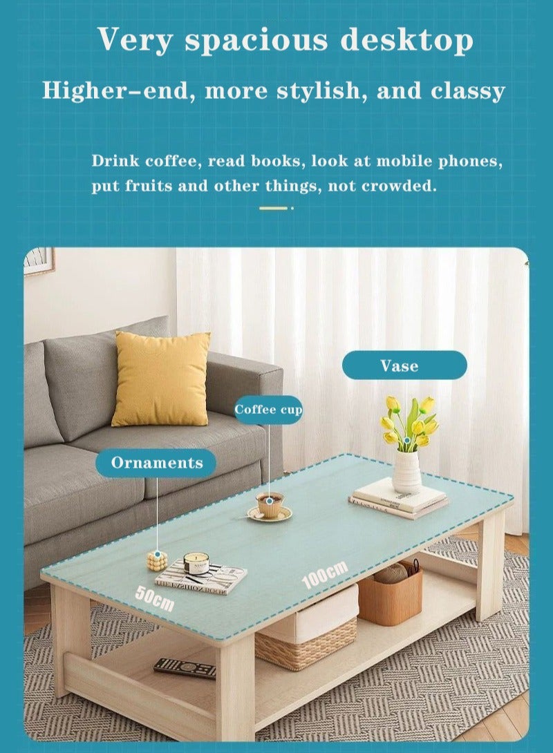 Ins Modern Simple Double-Layer Coffee Table Living Room Side Table Small Sofa Table Bedroom Bay Window Coffee Table Living Room Storage Table 100*50*42cm