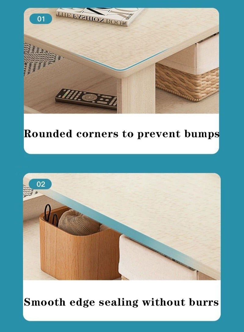 Ins Modern Simple Double-Layer Coffee Table Living Room Side Table Small Sofa Table Bedroom Bay Window Coffee Table Living Room Storage Table 100*50*42cm