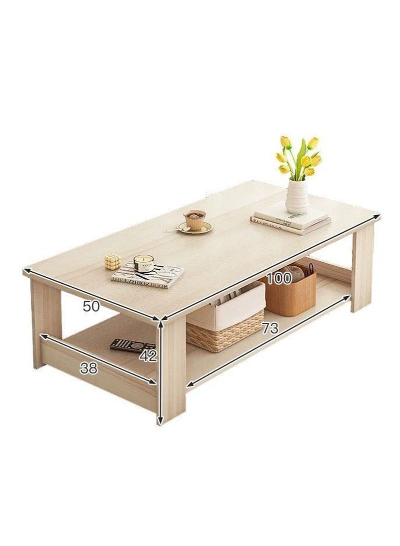 Ins Modern Simple Double-Layer Coffee Table Living Room Side Table Small Sofa Table Bedroom Bay Window Coffee Table Living Room Storage Table 100*50*42cm