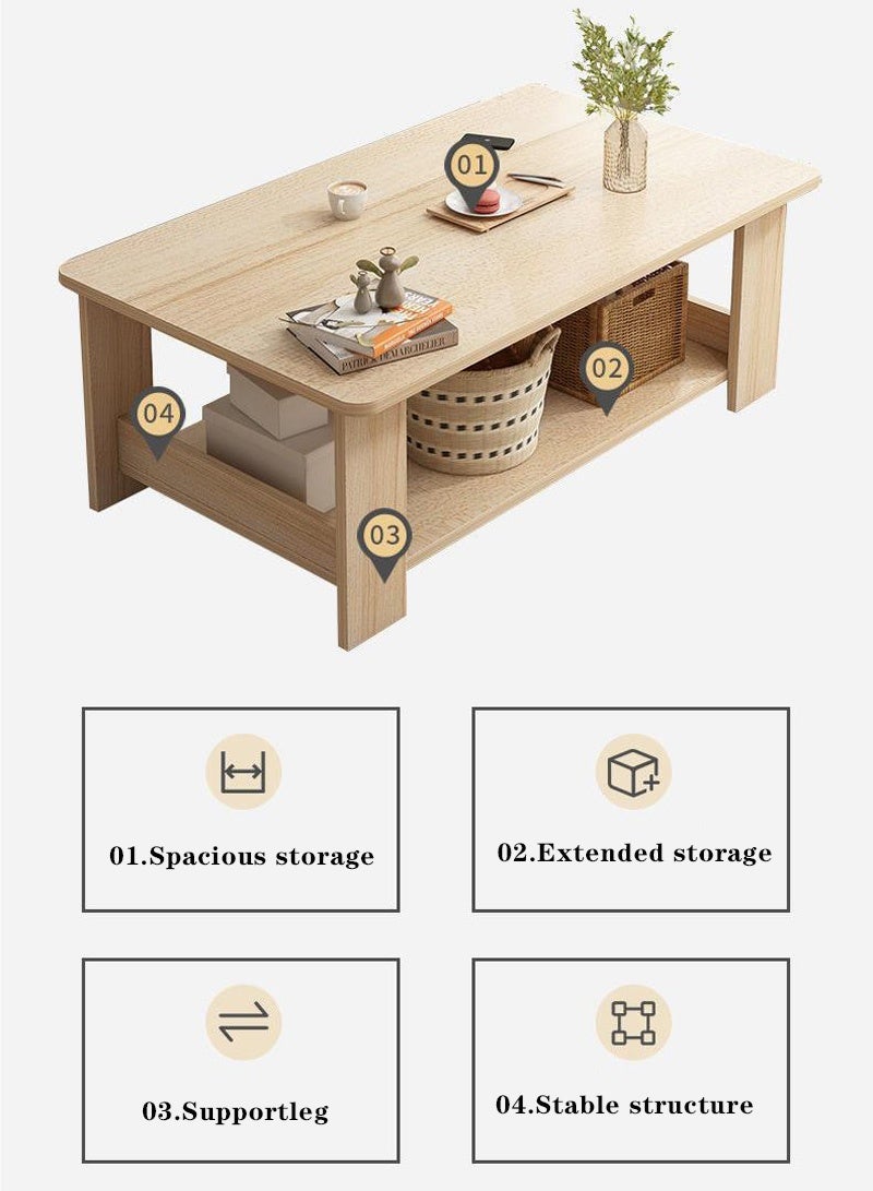 Ins Modern Simple Double-Layer Coffee Table Living Room Side Table Small Sofa Table Bedroom Bay Window Coffee Table Living Room Storage Table 100*50*42cm