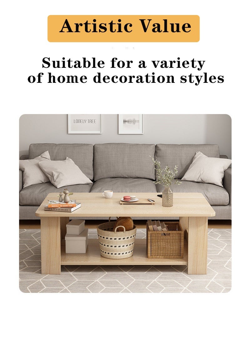 Ins Modern Simple Double-Layer Coffee Table Living Room Side Table Small Sofa Table Bedroom Bay Window Coffee Table Living Room Storage Table 100*50*42cm