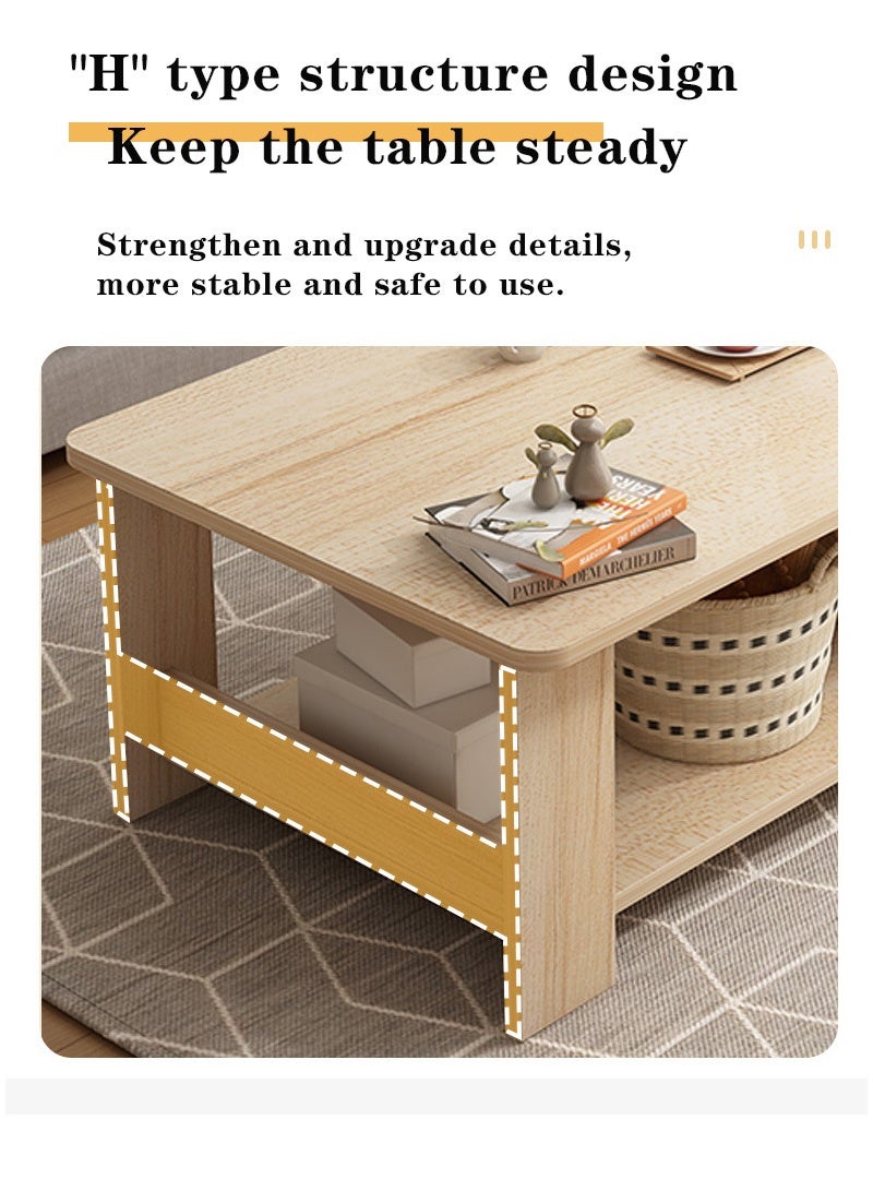 Ins Modern Simple Double-Layer Coffee Table Living Room Side Table Small Sofa Table Bedroom Bay Window Coffee Table Living Room Storage Table 100*50*42cm