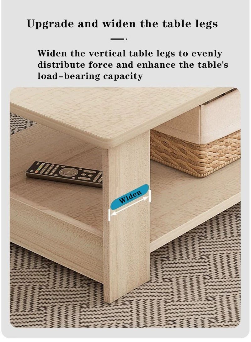 Ins Modern Simple Double-Layer Coffee Table Living Room Side Table Small Sofa Table Bedroom Bay Window Coffee Table Living Room Storage Table 100*50*42cm