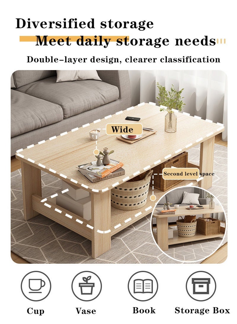 Ins Modern Simple Double-Layer Coffee Table Living Room Side Table Small Sofa Table Bedroom Bay Window Coffee Table Living Room Storage Table 100*50*42cm