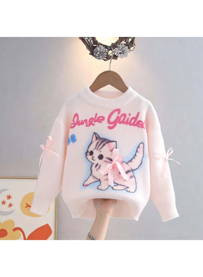 And Winter Girls' Sweater, Pullover Fashion Thickened Fleece Big Girl Children's Knitted Base Layer