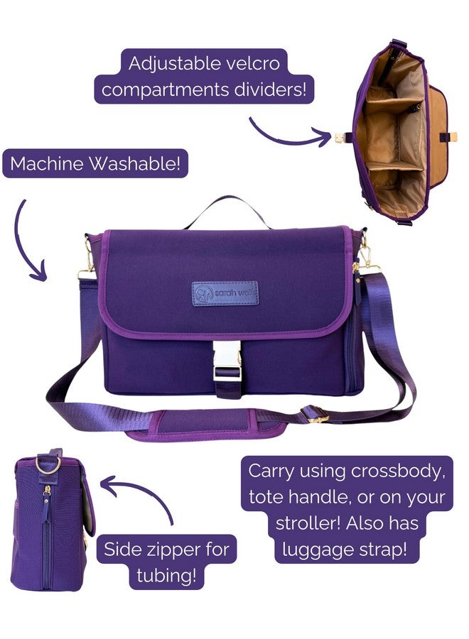 Sarah Wells Sarah Wells "Maddy Caddy Breast Pump Bag - Stroller Caddy - Insulated Neoprene - Luggage Sleeve - Adjustable Pockets - Crossbody (Purple)  - Image 1