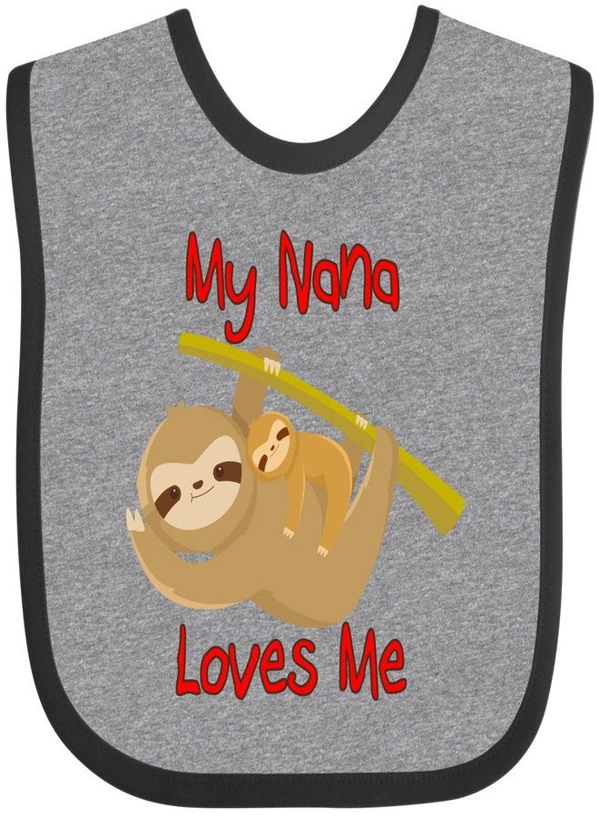inktastic My Nana Loves Me Sloth Baby Bib Heather and Black 2901d - Image 1