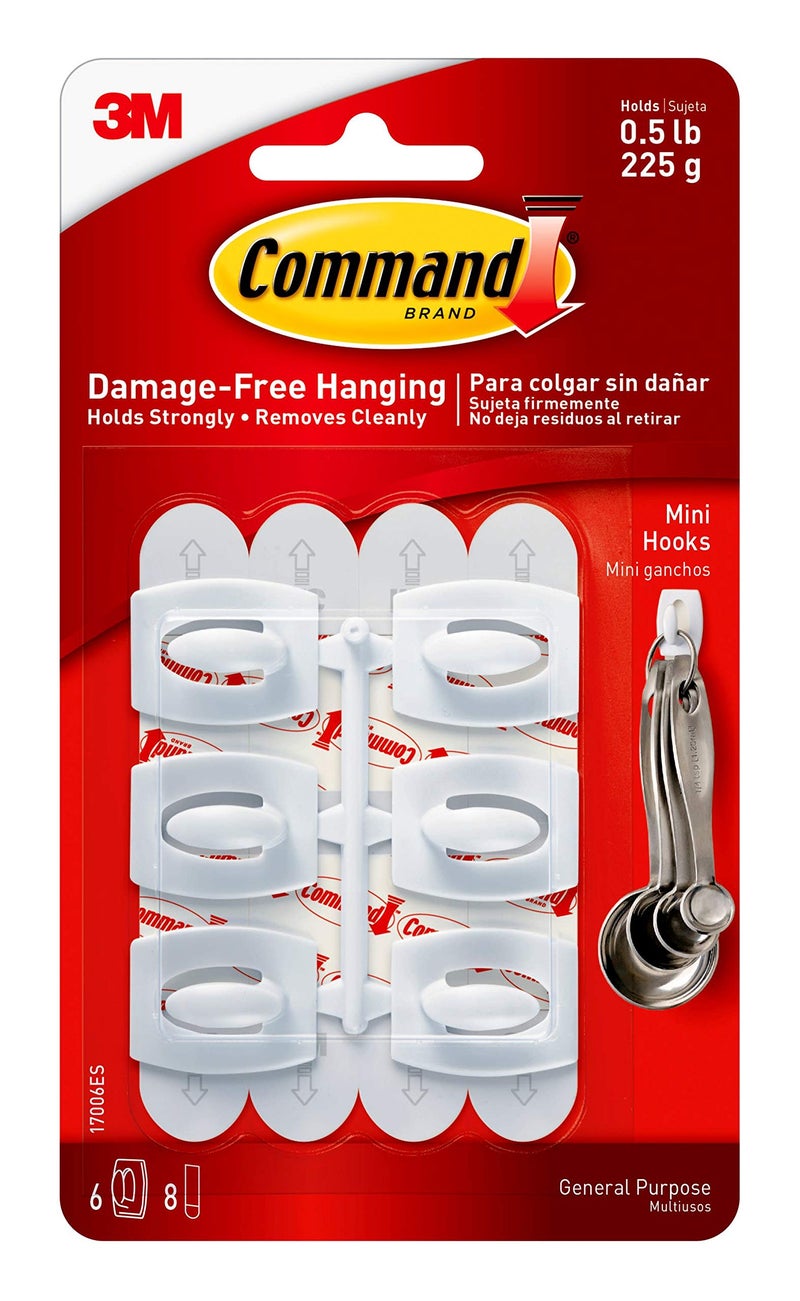 Command Mini Light Clips, Damage Free Hanging Light Clips with Adhesive Strips, No Tools Mini Wall Hooks for Hanging Decorations in Living Spaces, Six White Wall Hooks and Eight Command Strips - Image 1